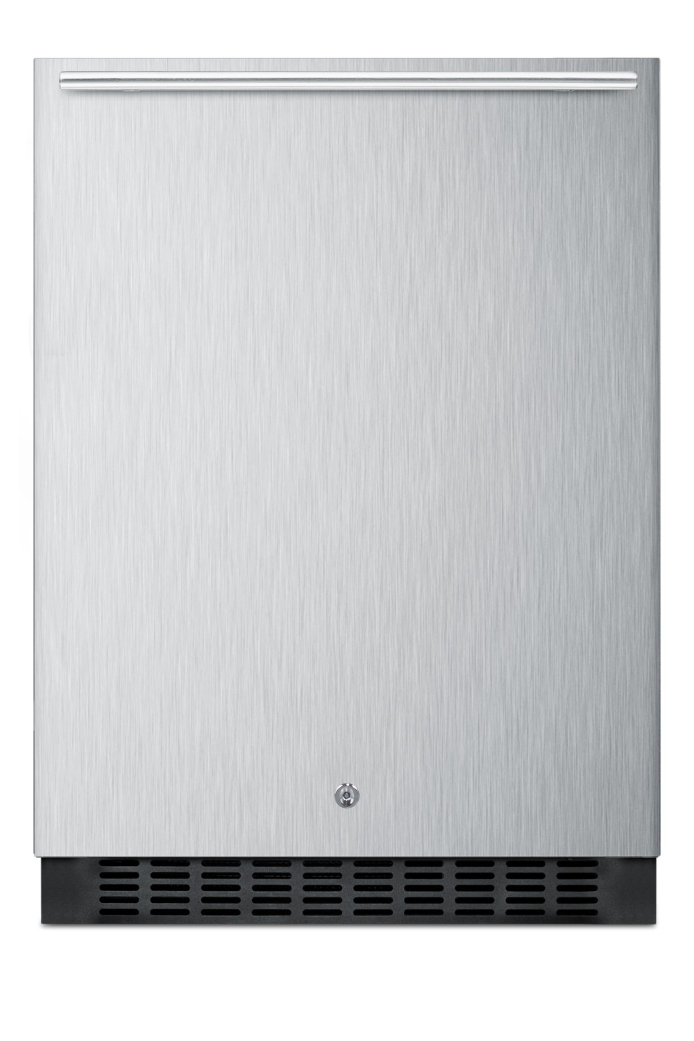 Outdoor all-refrigerator for built-in use, with lock, digital thermostat, horizontal handle, and stainless steel wrapped exterior